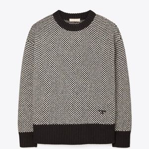 Tory Burch Oversized Crewneck Sweater Black Ivory